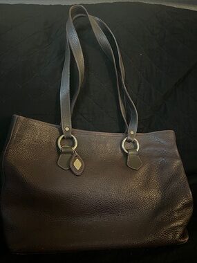 Pebbled Leather Double-Handle Tote in Dark Brown